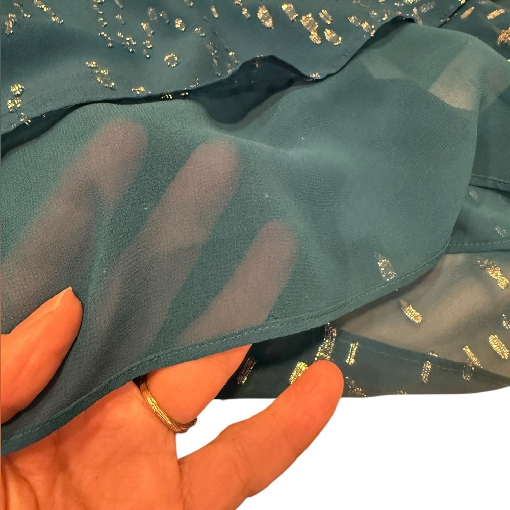 Lilly Pulitzer Matilda Silk Chiffon Blouse Teal Blue Top w/Silver Accents Sz: XS - Picture 8 of 16